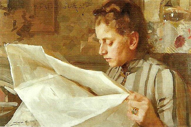 Anders Zorn emma zorn lasande oil painting picture